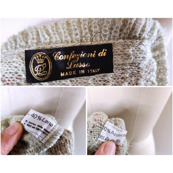 Vintage Green Wool Blend Sweater - Balloon Poet Sleeves - 80s 90s Italian XS S - Picture 2 of 10